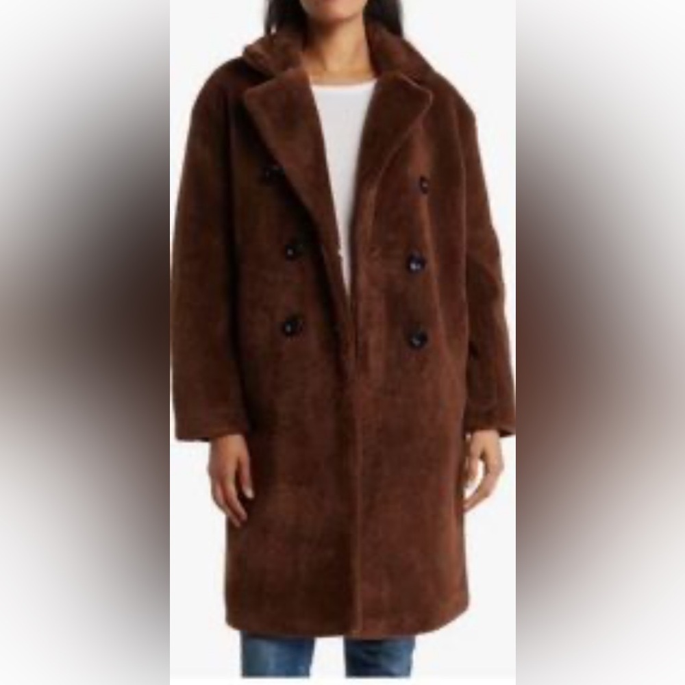Rebecca Minkoff Faux Shearling Double Breasted Brown Coat M 
Worn one time